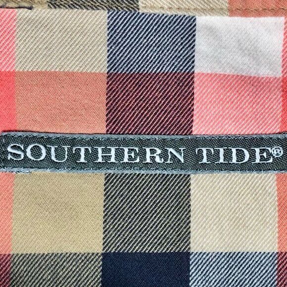 Southern Tide Checked Long Sleeve Button Down in Coral/Navy/Tan White Men’s L - Picture 6 of 8